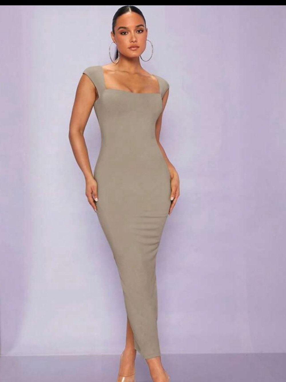 SHEIN Taupe Sleeveless Sweetheart Maxi Dress